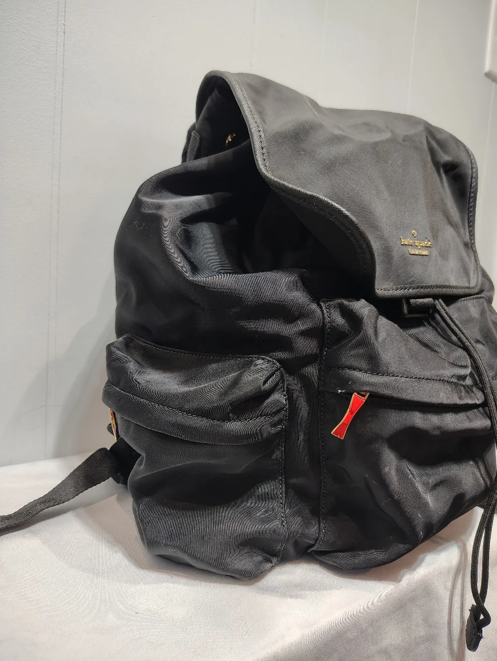 Vintage Kate Spade Black Nylon Backpack Large Travel Bag Gold Hardware Read